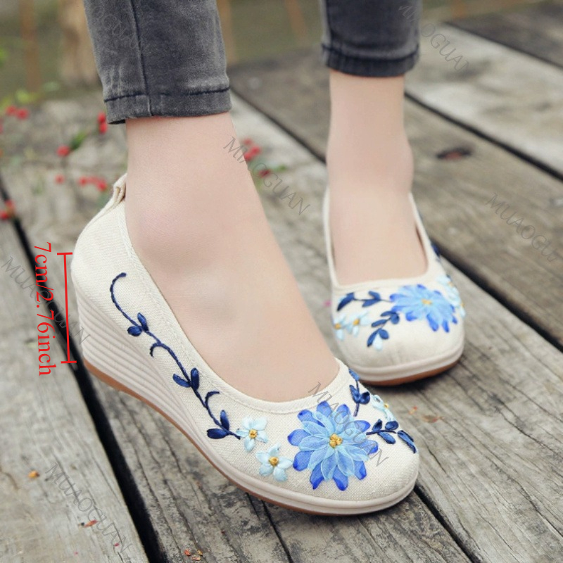 Ethnic And Fashion - Scarpe con Zeppa Ricamate da Donna,