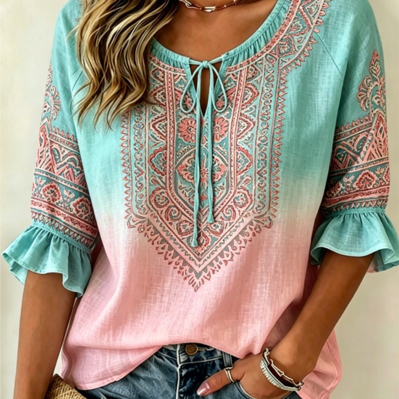 Ethnic Fashion Wear - Camicetta da donna con stampa etnica